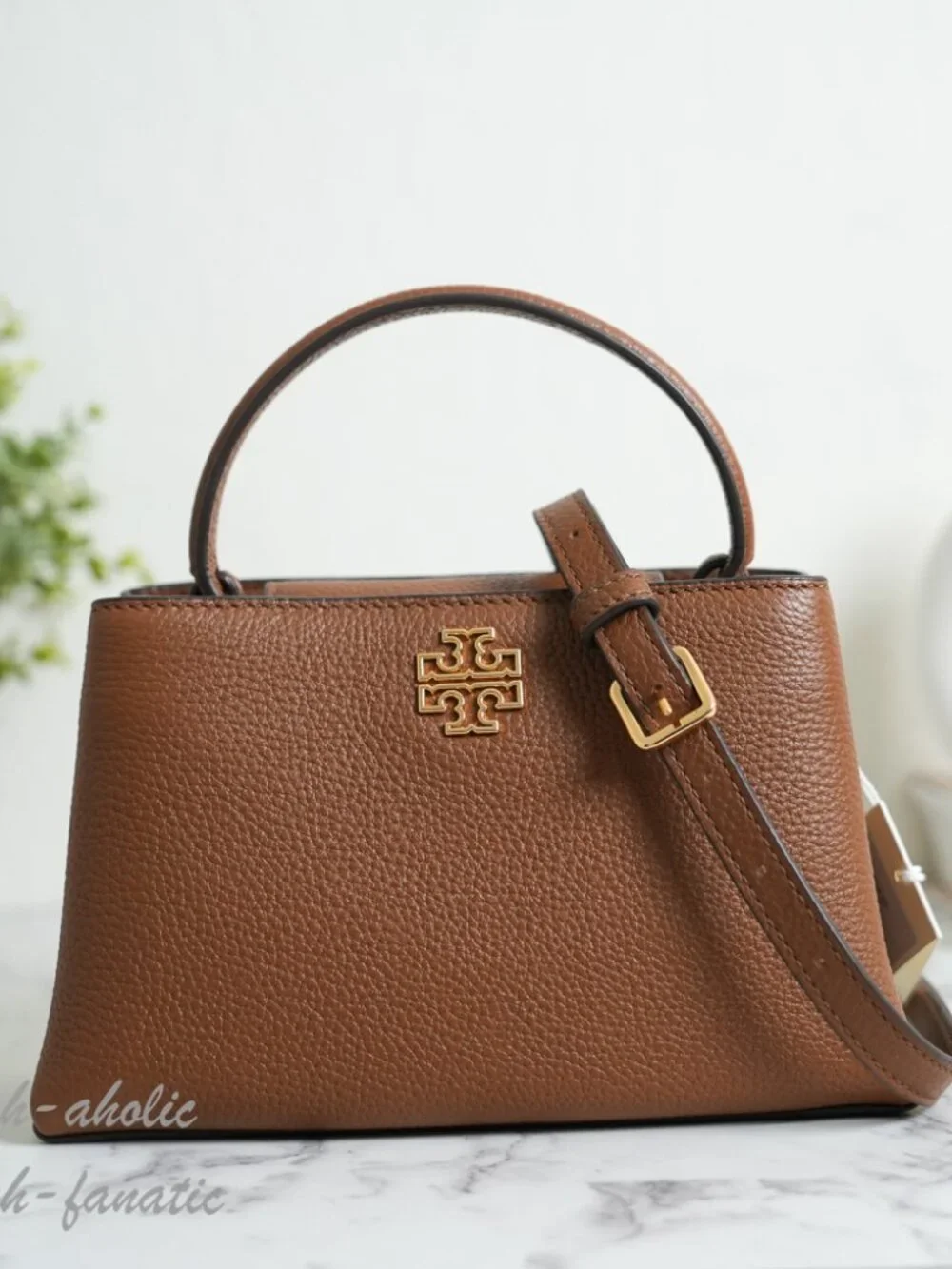 Tory Burch Britten Pebbled Leather Mini Satchel Crossbody in Moose NWT